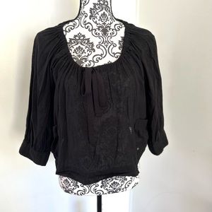 Free People Vintage Women’s Black Off Shoulder Tie Front Gauze Blouse